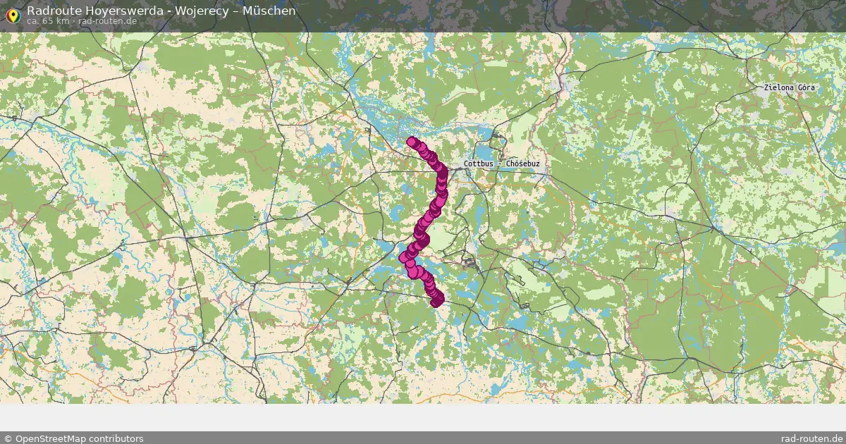 Fahrradroute Hoyerswerda - Wojerecy – Müschen (65 km) – Rad-Routen.de