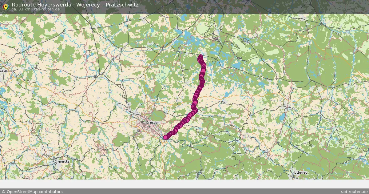 Fahrradroute Hoyerswerda - Wojerecy – Pratzschwitz (83 km) – Rad-Routen.de