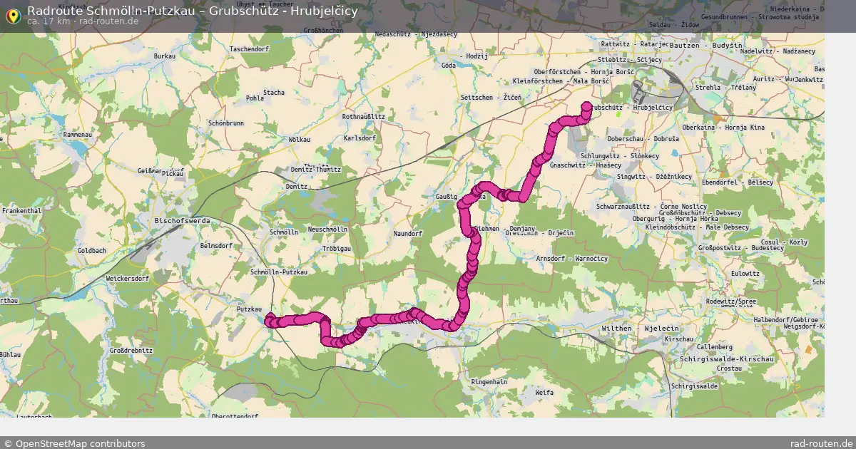 Fahrradroute Schmölln-Putzkau – Grubschütz - Hrubjelčicy (17 km) – Rad-Routen.de