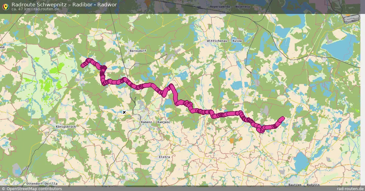 Fahrradroute Schwepnitz – Radibor - Radwor (47 km) – Rad-Routen.de