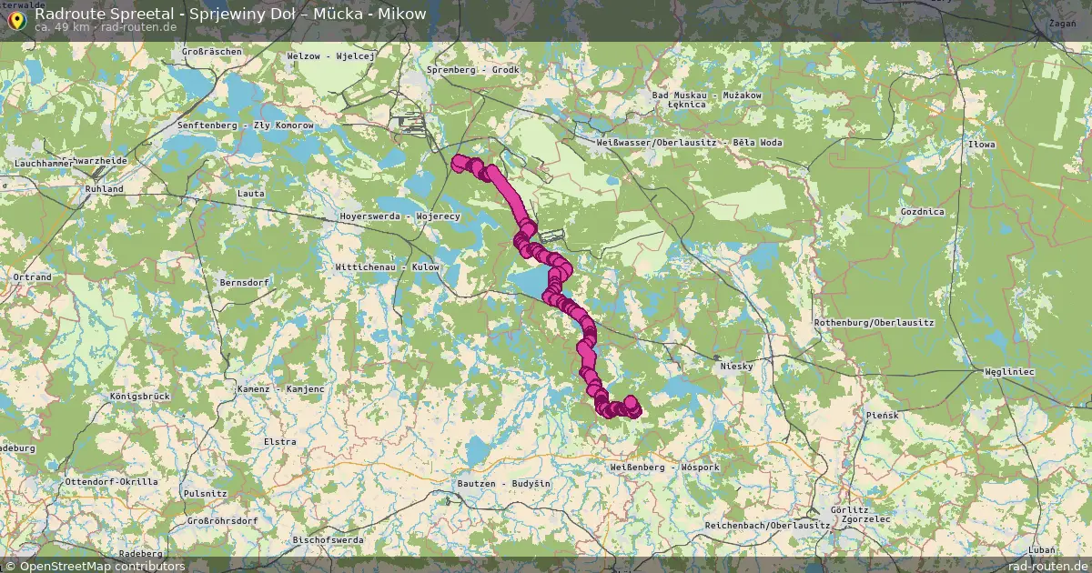 Fahrradroute Spreetal - Sprjewiny Doł – Mücka - Mikow (50 km) – Rad-Routen.de