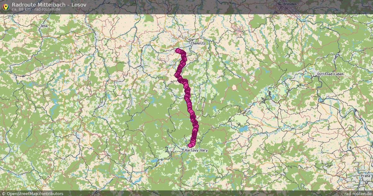 Fahrradroute von Mittelbach nach Lesov