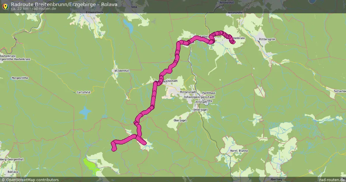 Fahrradroute von Breitenbrunn/Erzgebirge nach Rolava