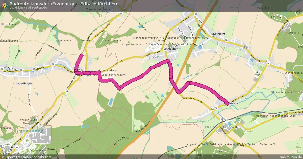 Fahrradroute Jahnsdorf Erzgebirge – Erlbach-Kirchberg (6 km) – Rad-Routen.de
