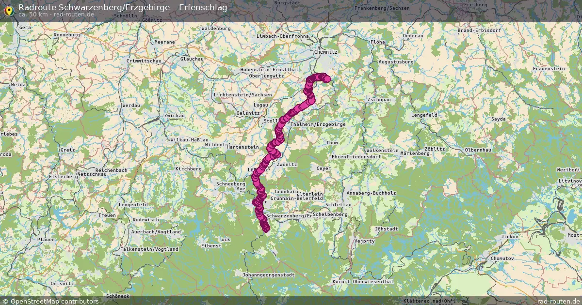 Fahrradroute Schwarzenberg Erzgebirge – Erfenschlag (50 km) – Rad-Routen.de