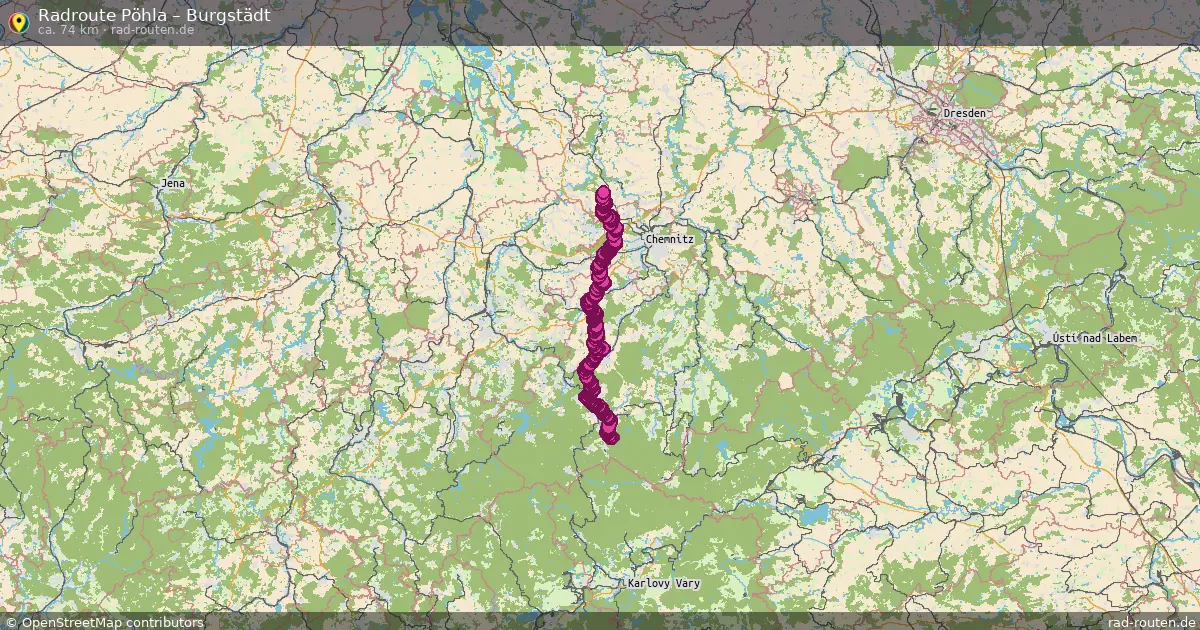 Fahrradroute Pöhla – Burgstädt (74 km) – Rad-Routen.de