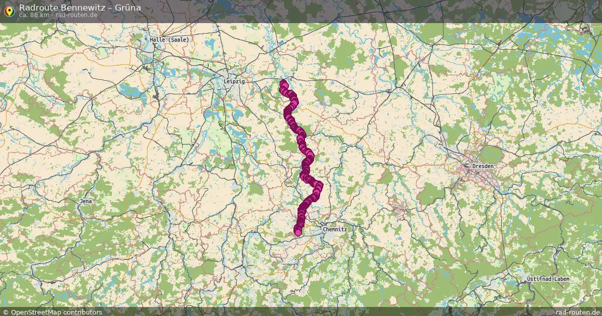 Fahrradroute von Bennewitz nach Grüna