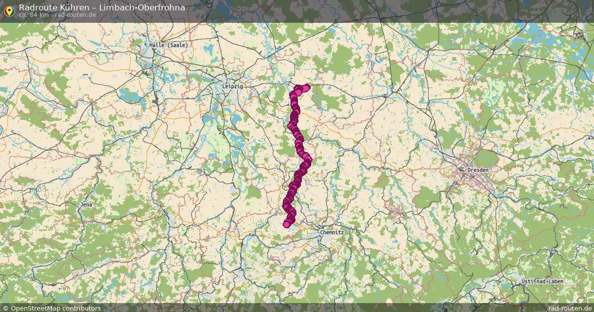 Fahrradroute Kühren – Limbach-Oberfrohna (84 km) – Rad-Routen.de