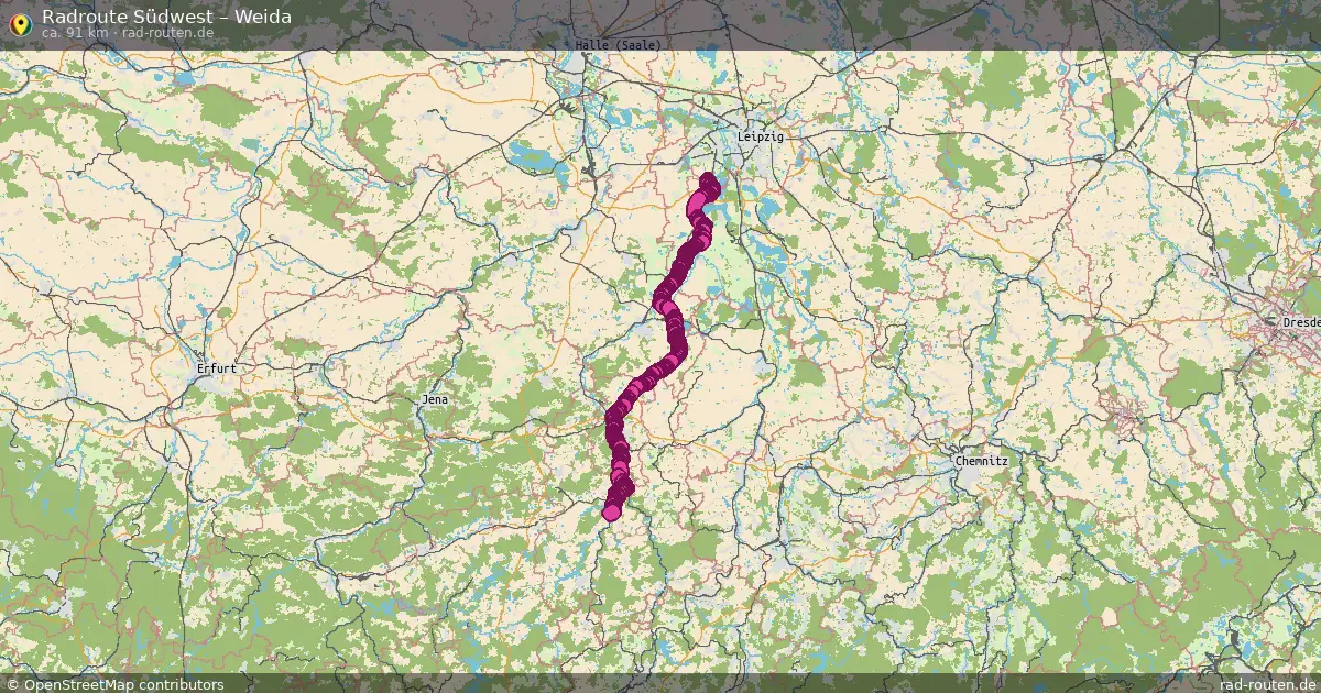 Fahrradroute Südwest – Weida (91 km) – Rad-Routen.de