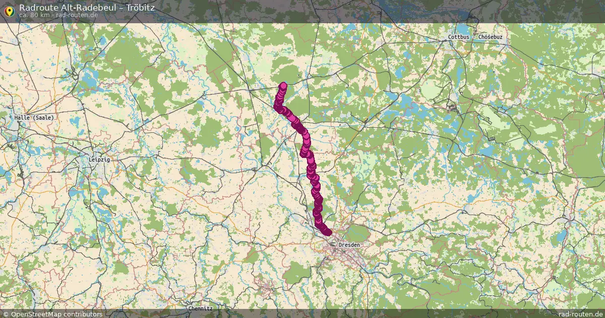 Fahrradroute von Alt-Radebeul nach Tröbitz