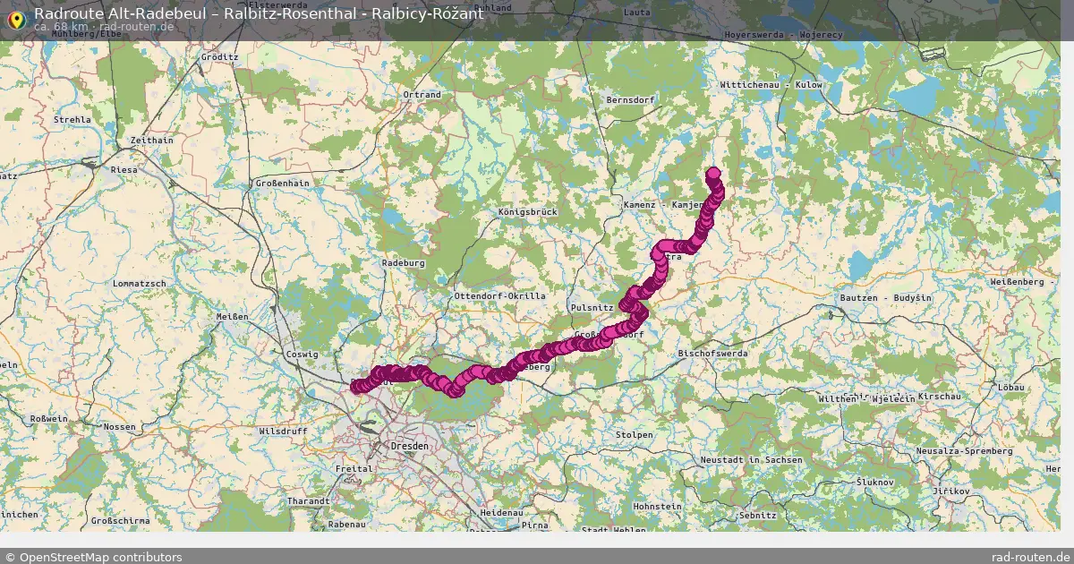 Fahrradroute von Alt-Radebeul nach Ralbitz-Rosenthal - Ralbicy-Róžant