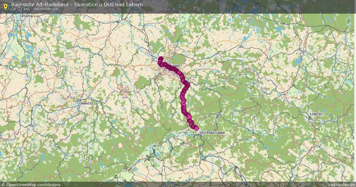 Fahrradroute von Alt-Radebeul nach Skorotice u Ústí nad Labem