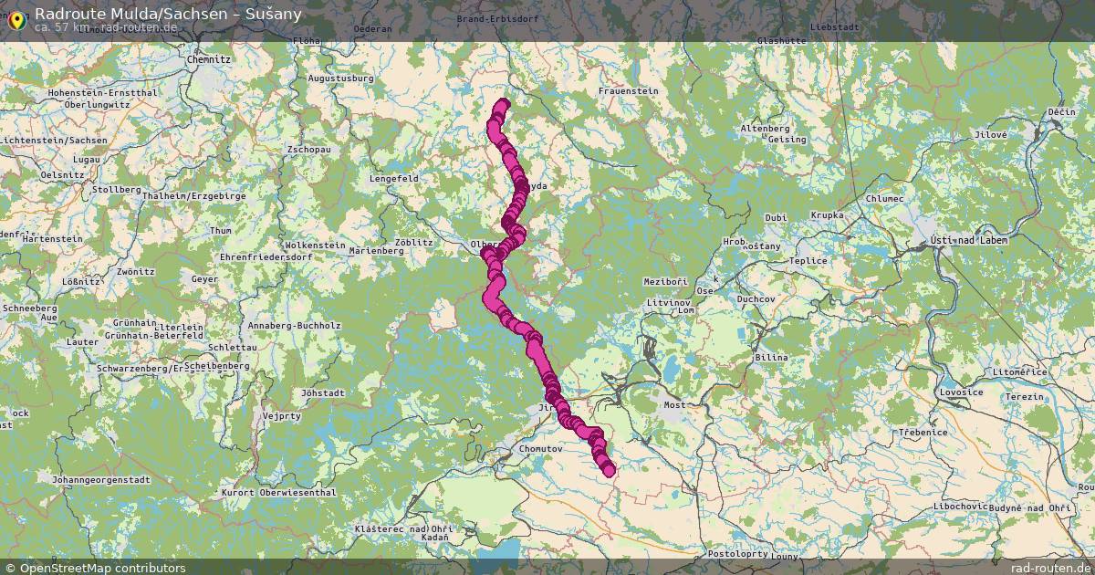 Fahrradroute von Mulda/Sachsen nach Sušany