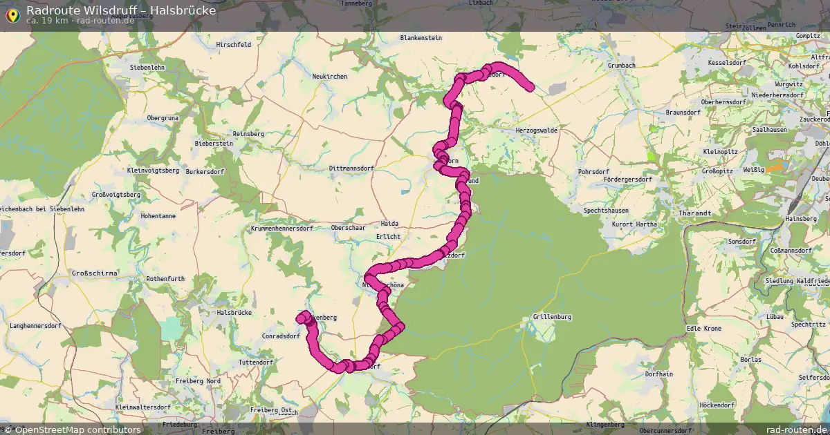 Fahrradroute Wilsdruff – Halsbrücke (19 km) – Rad-Routen.de