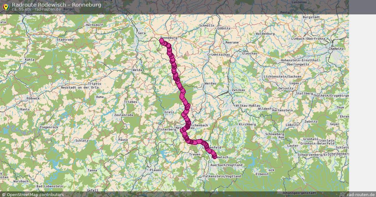 Fahrradroute von Rodewisch nach Ronneburg