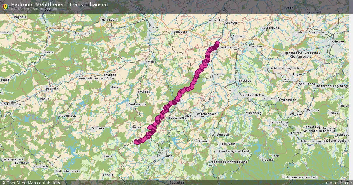 Fahrradroute Mehltheuer – Frankenhausen (61 km) – Rad-Routen.de