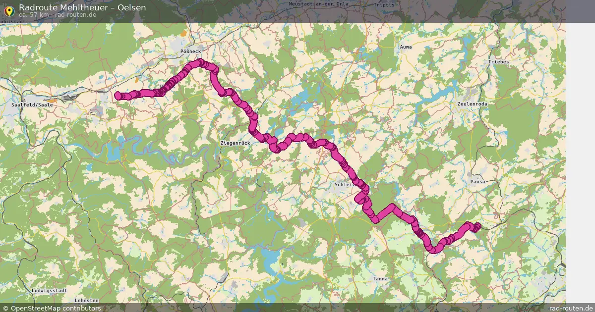 Fahrradroute Mehltheuer – Oelsen (57 km) – Rad-Routen.de