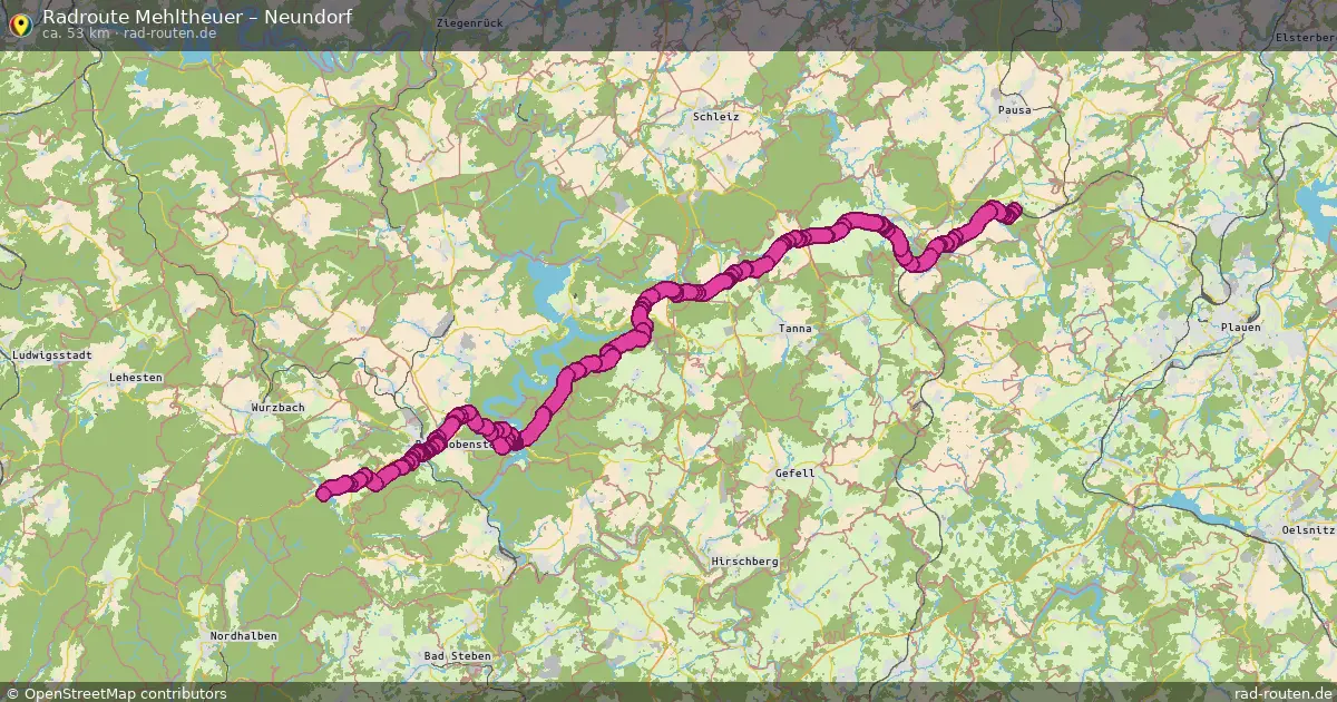 Fahrradroute Mehltheuer – Neundorf (53 km) – Rad-Routen.de