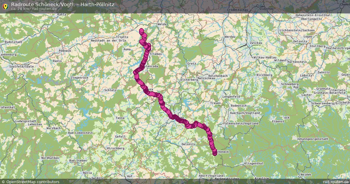 Fahrradroute Schöneck Vogtl. – Harth-Pöllnitz