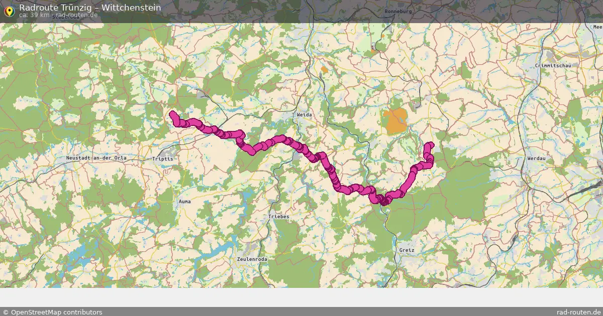 Fahrradroute von Trünzig nach Wittchenstein