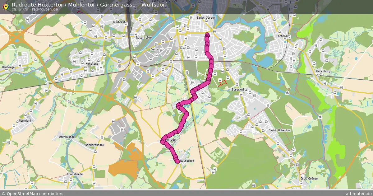 Fahrradroute Hüxtertor   Mühlentor   Gärtnergasse – Wulfsdorf (6 km) – Rad-Routen.de