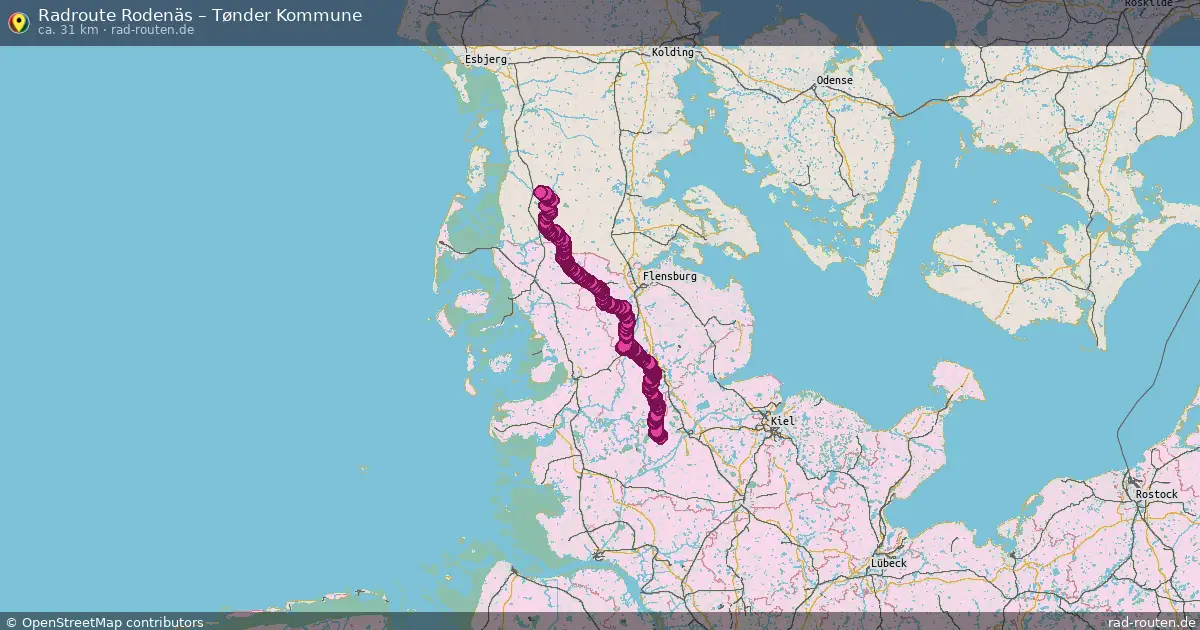 Fahrradroute von Rodenäs nach Tønder Kommune