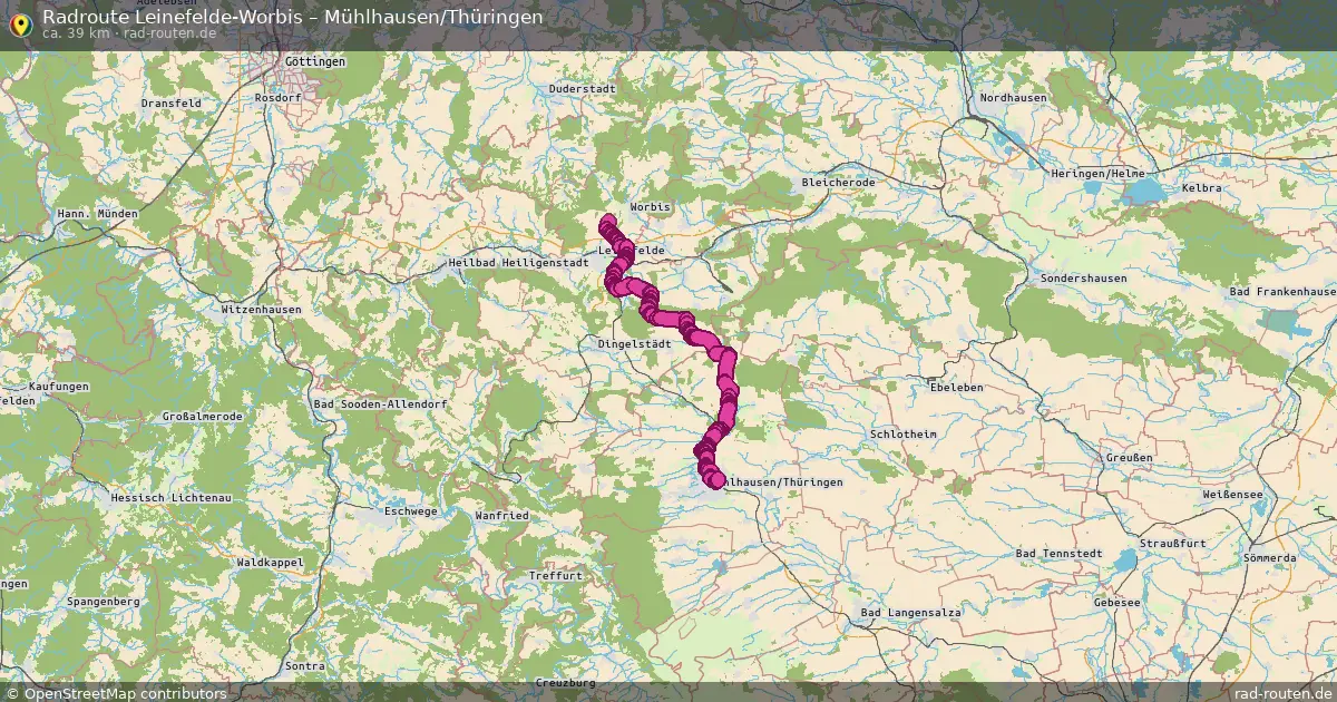 Fahrradroute Leinefelde-Worbis – Mühlhausen Thüringen (39 km) – Rad-Routen.de
