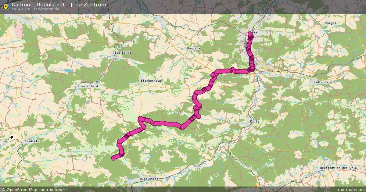 Fahrradroute Rudolstadt – Jena-Zentrum (49 km) – Rad-Routen.de
