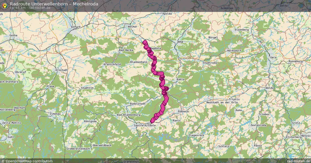 Fahrradroute Unterwellenborn – Mechelroda (48 km) – Rad-Routen.de