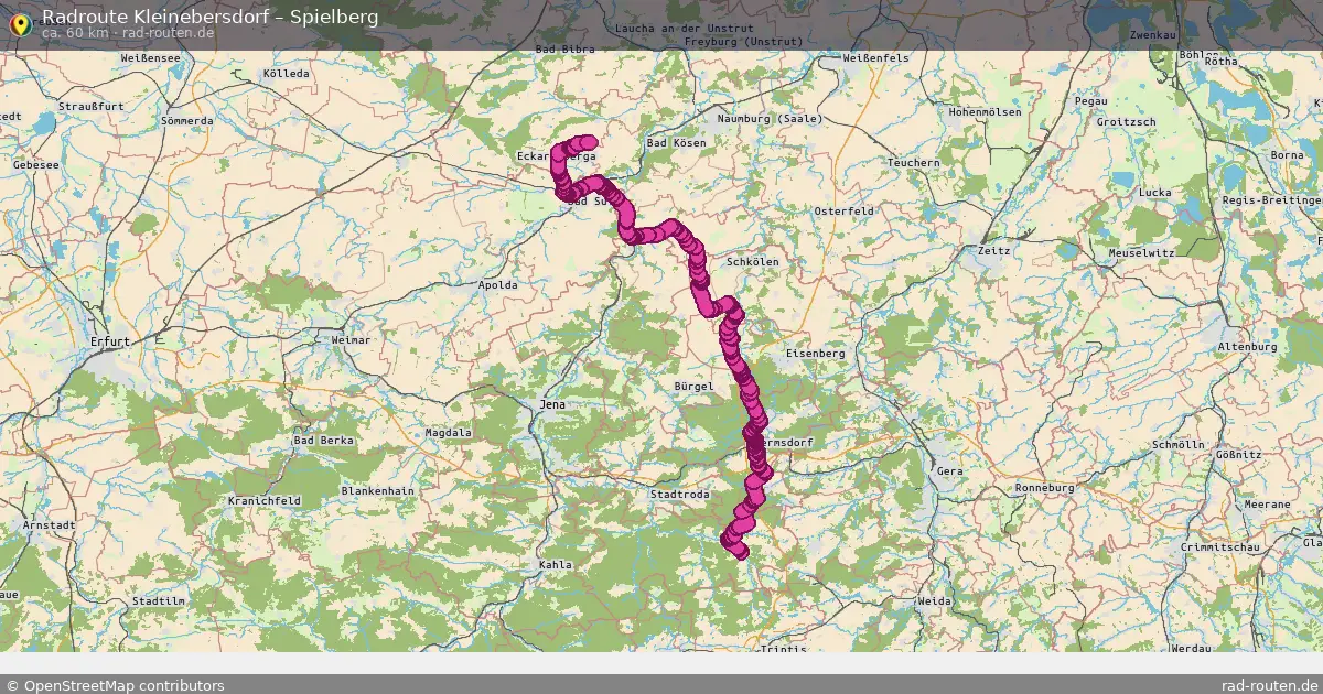 Fahrradroute Kleinebersdorf – Spielberg (60 km) – Rad-Routen.de
