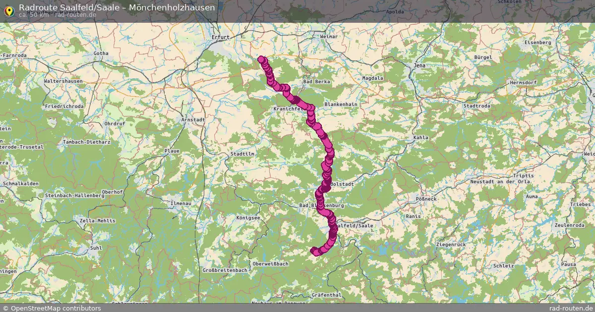 Fahrradroute von Saalfeld/Saale nach Mönchenholzhausen