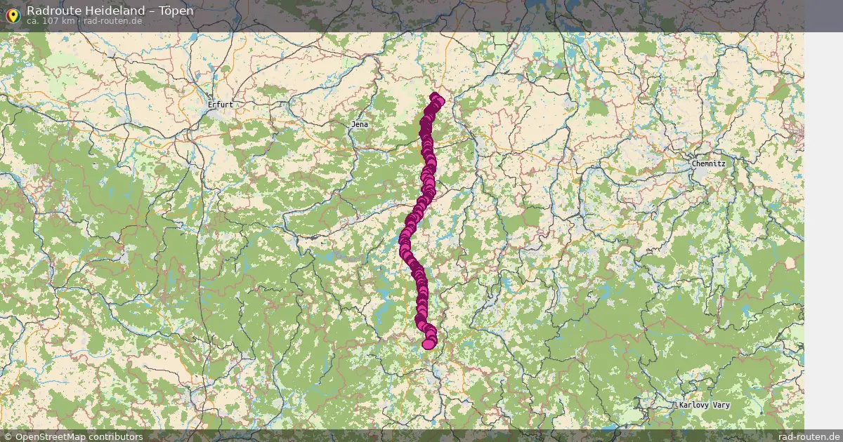 Fahrradroute von Heideland nach Töpen