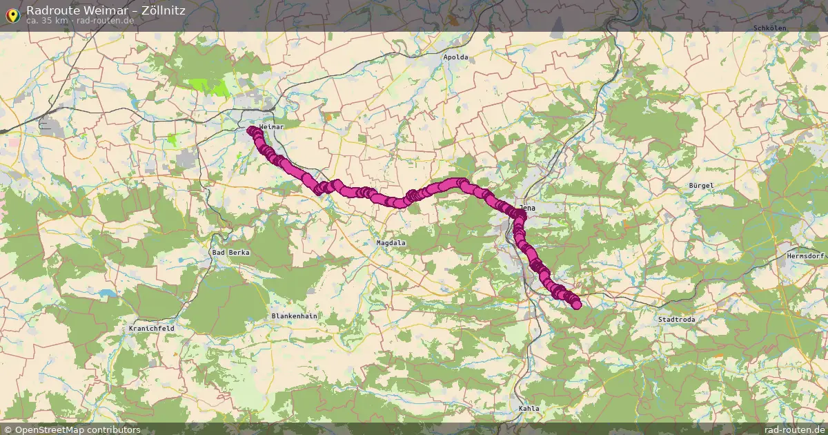 Fahrradroute von Weimar nach Zöllnitz
