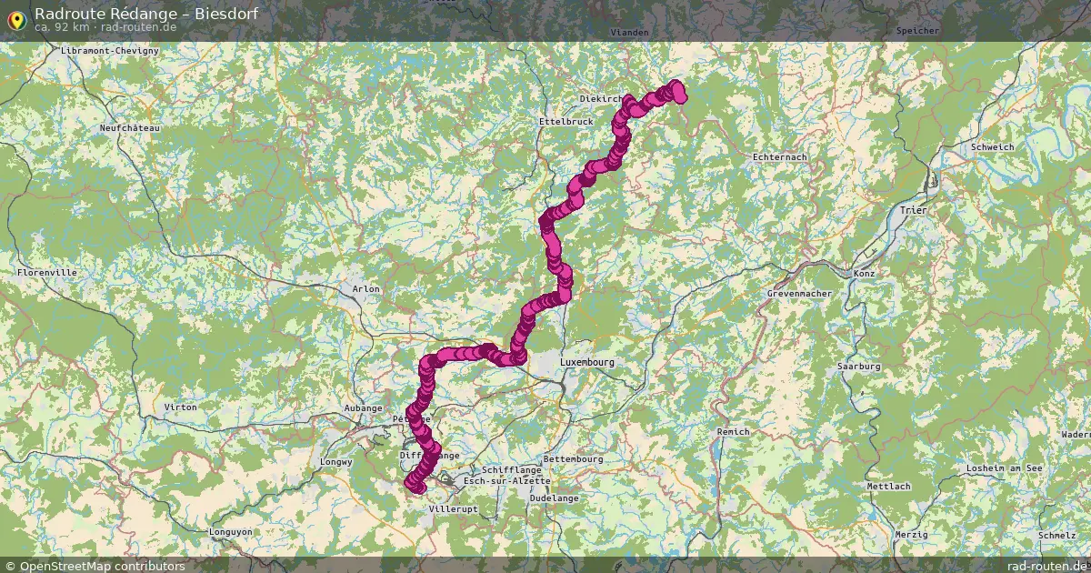 Fahrradroute Rédange – Biesdorf (92 km) – Rad-Routen.de