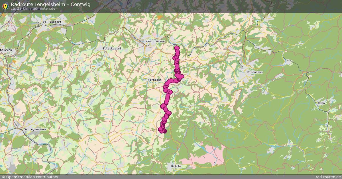 Fahrradroute von Lengelsheim nach Contwig