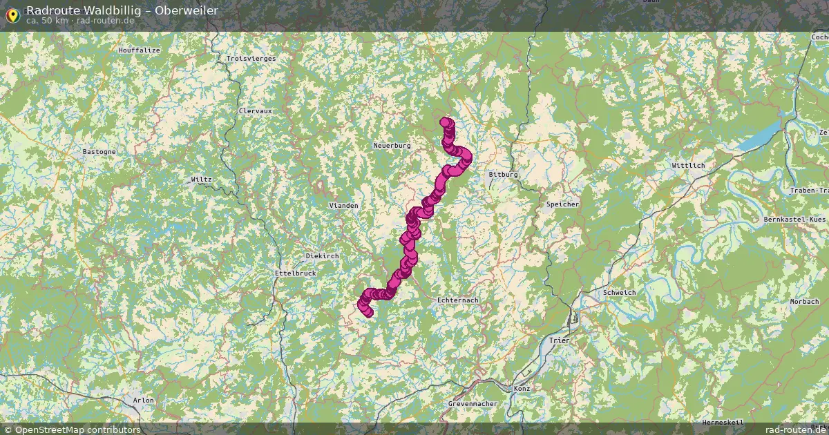 Fahrradroute Waldbillig – Oberweiler (50 km) – Rad-Routen.de