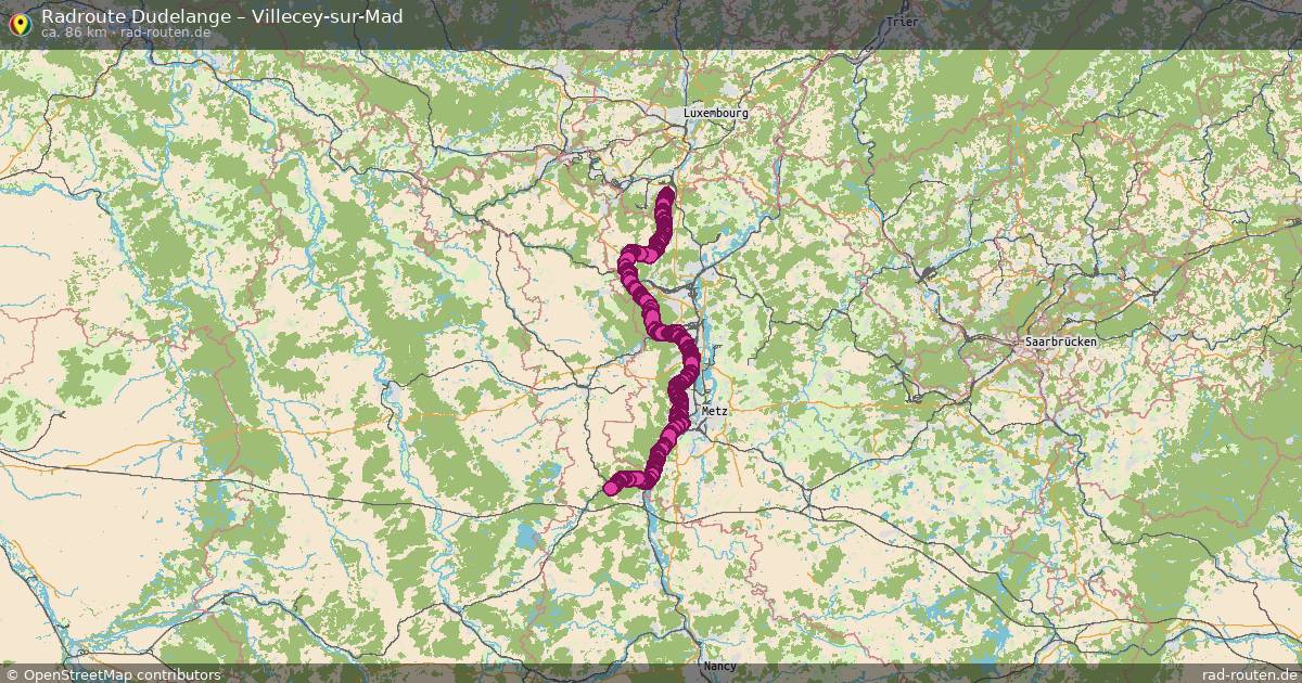 Fahrradroute Dudelange – Villecey-Sur-Mad