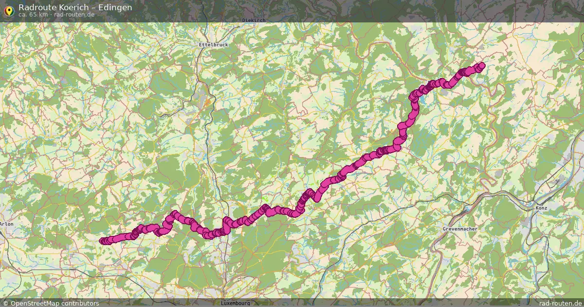 Fahrradroute von Koerich nach Edingen