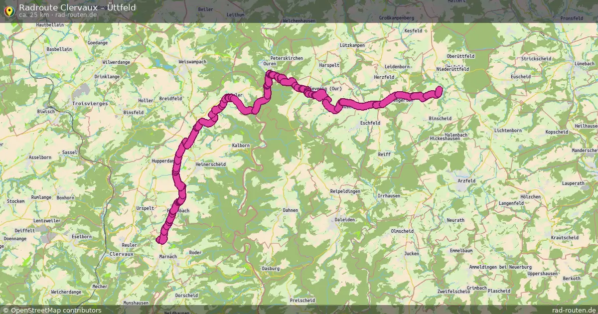 Fahrradroute von Clervaux nach Üttfeld