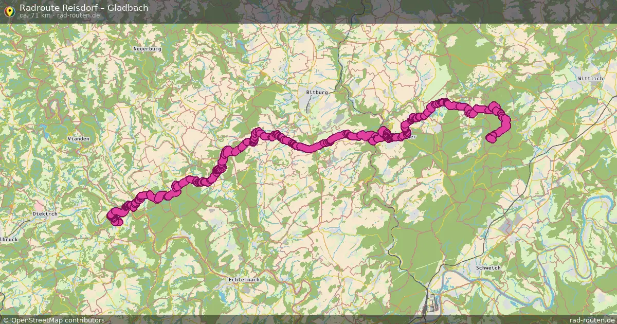 Fahrradroute von Reisdorf nach Gladbach