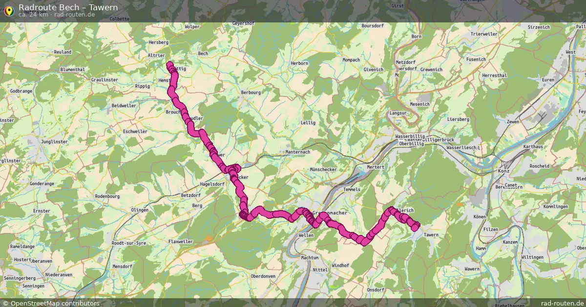 Fahrradroute von Bech nach Tawern