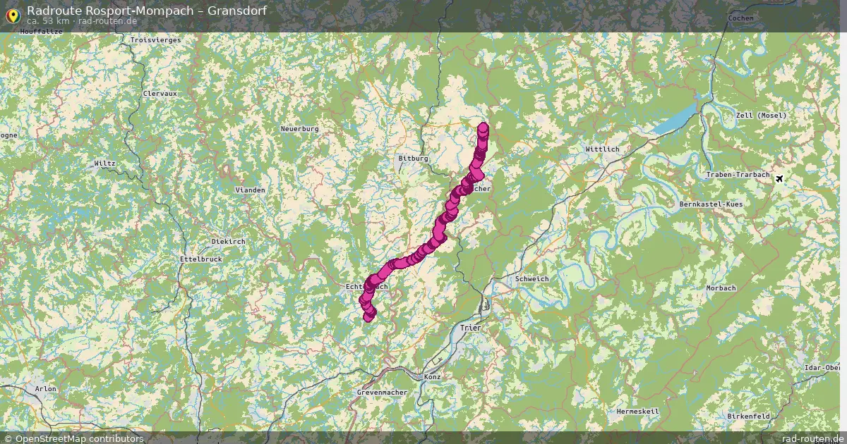 Fahrradroute von Rosport-Mompach nach Gransdorf