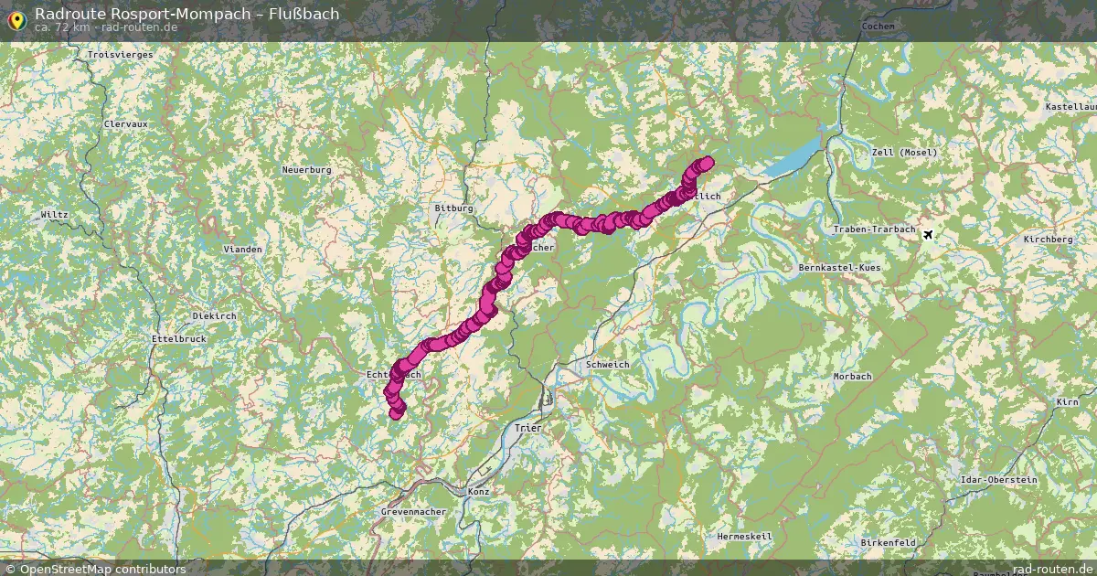 Fahrradroute von Rosport-Mompach nach Flußbach