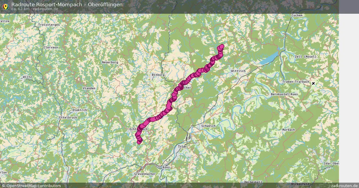 Fahrradroute von Rosport-Mompach nach Oberöfflingen