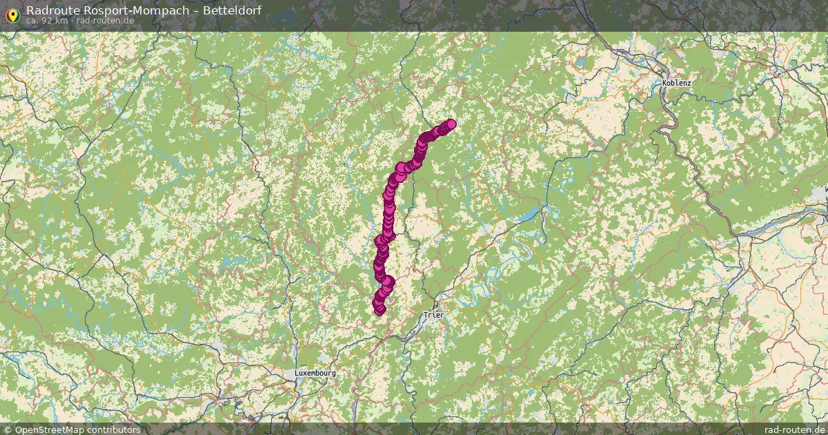Fahrradroute von Rosport-Mompach nach Betteldorf