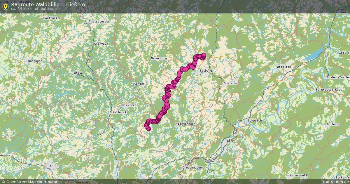 Fahrradroute von Waldbillig nach Fließem