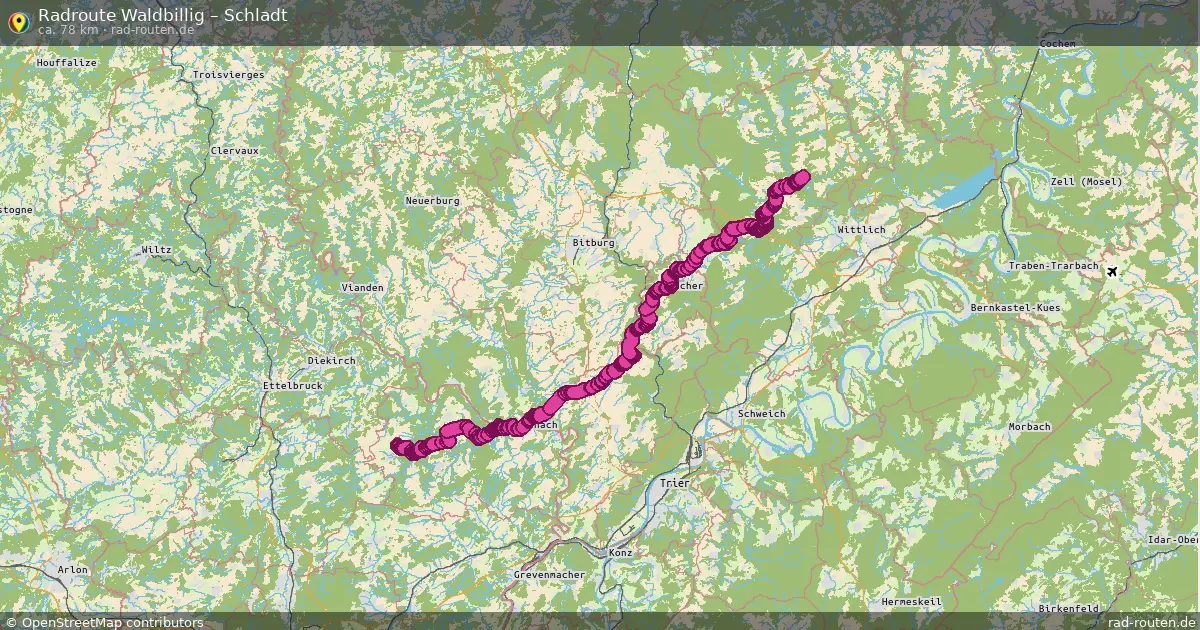 Fahrradroute von Waldbillig nach Schladt
