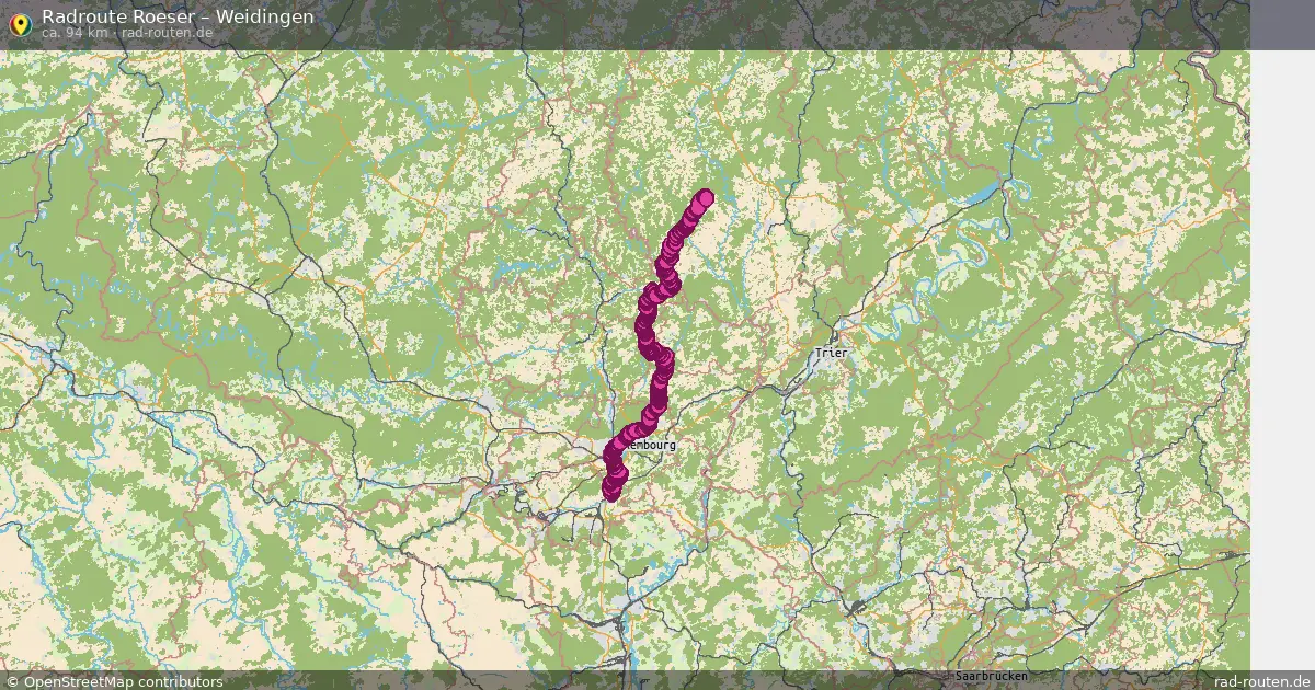 Fahrradroute von Roeser nach Weidingen