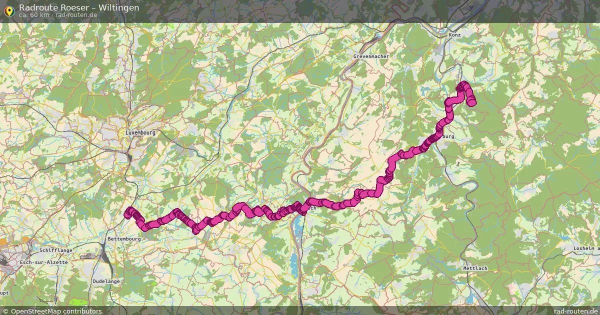 Fahrradroute von Roeser nach Wiltingen