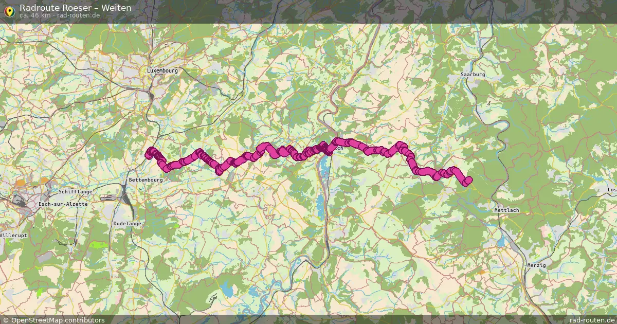 Fahrradroute von Roeser nach Weiten